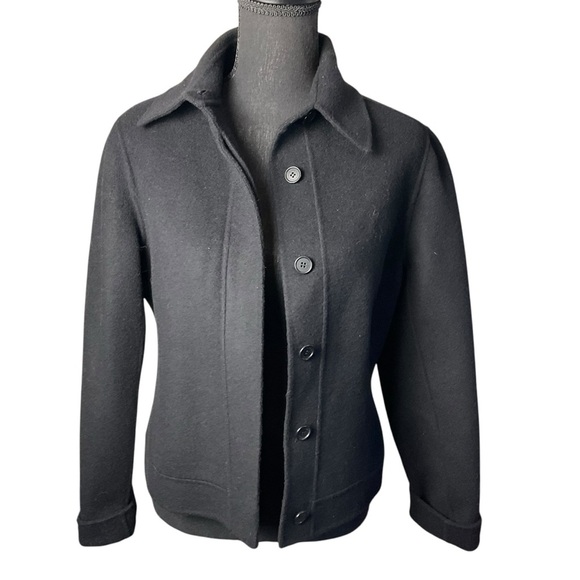 Anne Klein Black Pea Coat with Fitted Silhouette and Prominent Collar - Picture 1 of 9